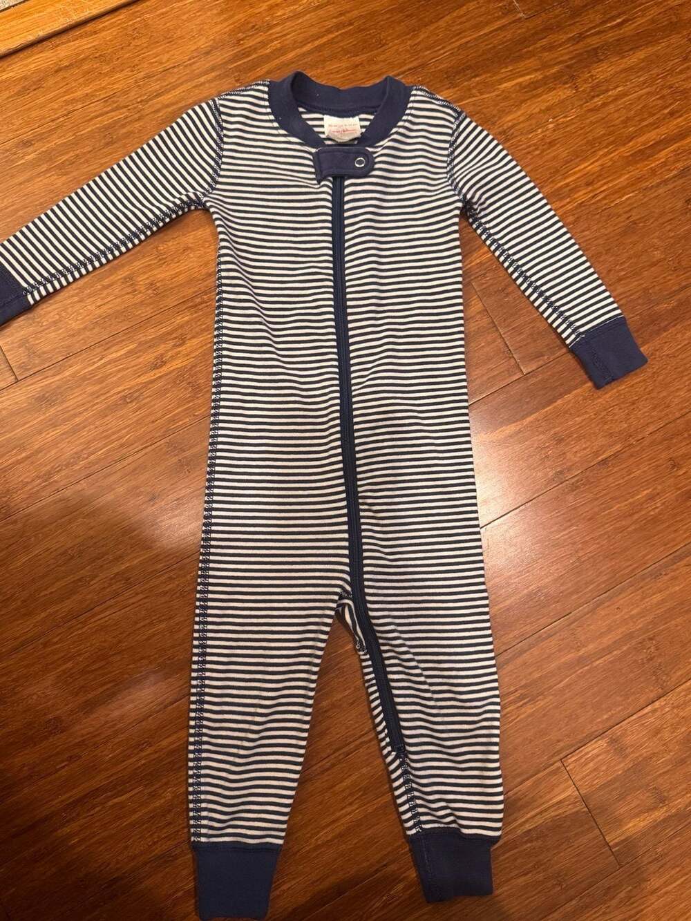 Hanna Andersson 18-24M Navy Blue Stripe Organic Cotton Zip Sleeper Pajamas